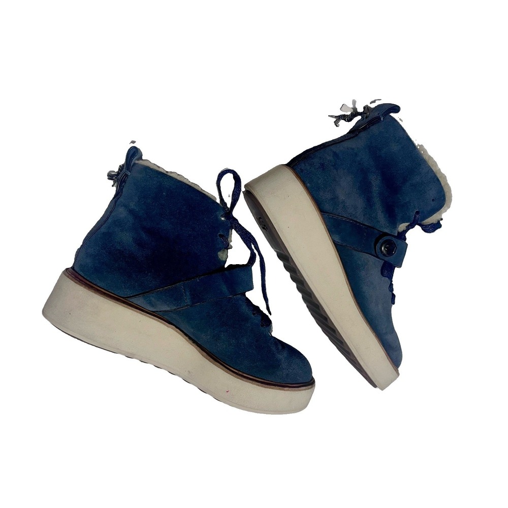 Coach Women's Urban Hiker Blue Denim Suede Shearling Boots Size 8.5 Hiking Fall
